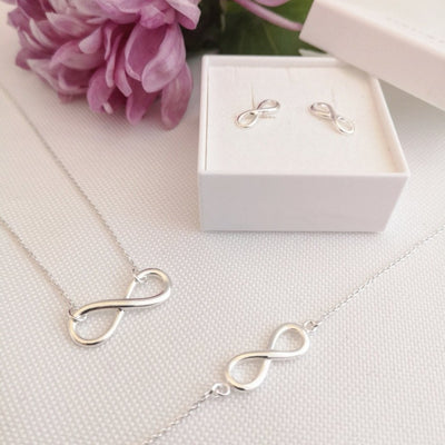 Sterling Silver Infinity Necklace, Bracelet & Earrings Jewelry Set