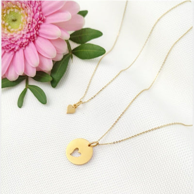Gold Heart Necklace Mother & Daughter Jewelry Set 