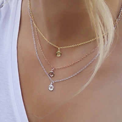 Layering Button Necklaces in Gold, Rose Gold & Sterling Silver
