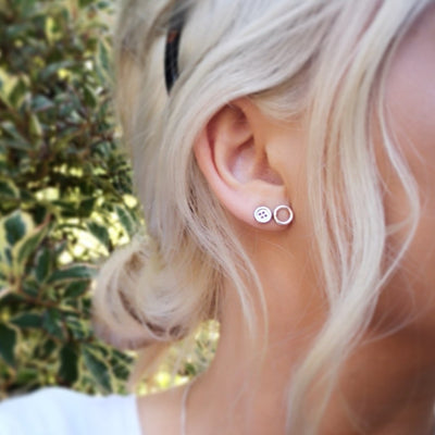 Close up of unity earrings in ear